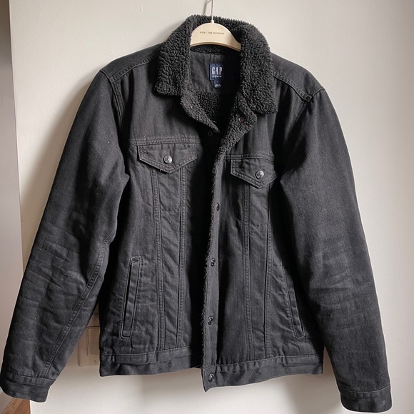 Gap Denim Jean Jacket Black Warm Mens Size Medium - Picture 1 of 11